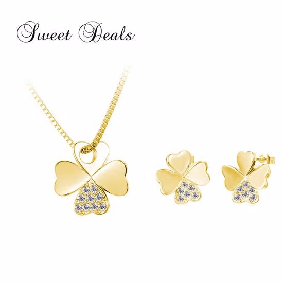 Ensemble de collier et boucles d'oreilles trèfle à quatre feuilles, bijoux à la mode